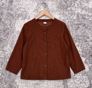 POETRY Top Small Womens Brown Corduroy Long Sleeve Boxy Button